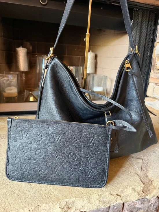 Louis Vuitton Black Monogram Embossed Hobo Bag. Carry All - Picture 9 of 10